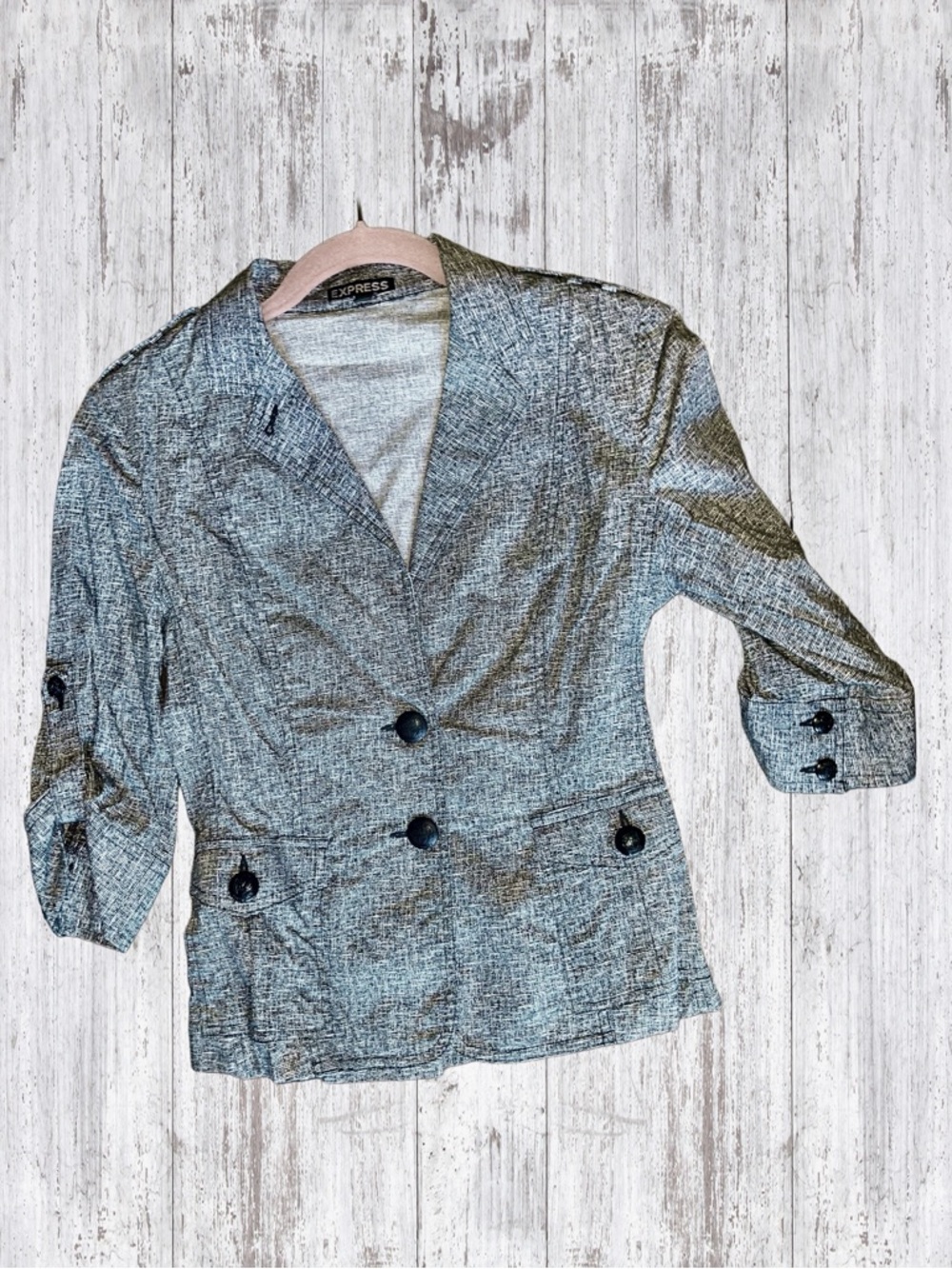 Express Women's Black & White Textured Double-Button Blazer Size 6